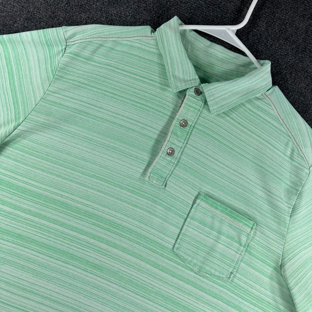 Tommy Bahama Polo Mens L Large Green IslandZone Space Dye Stripe Short Sleeve